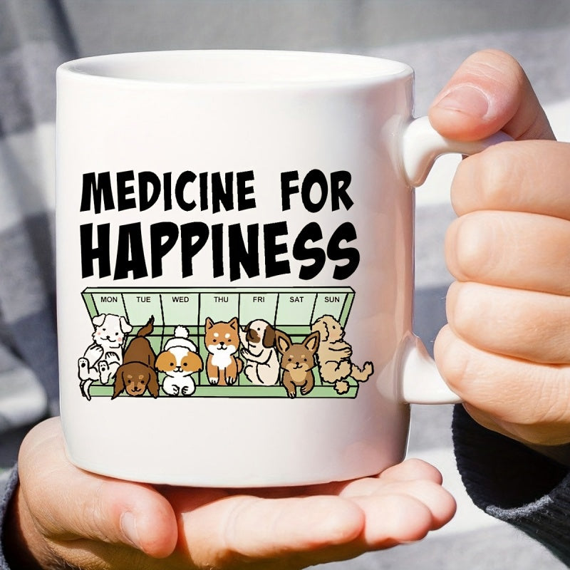 Tailorly White Ceramic 11 oz Mug - Medicine For Happiness Adorable Puppies Sitting Comfortably Inside A Weekly Pill Organizer Tray Dogs