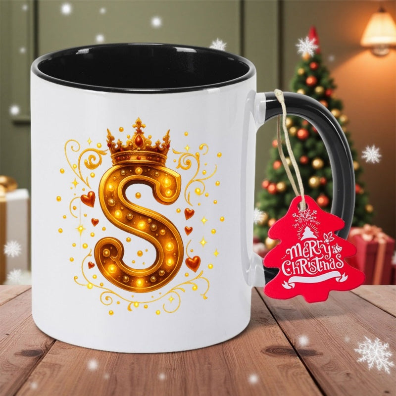 Tailorly Black Accent 11 oz Mug - royal s monogram with hearts and initials