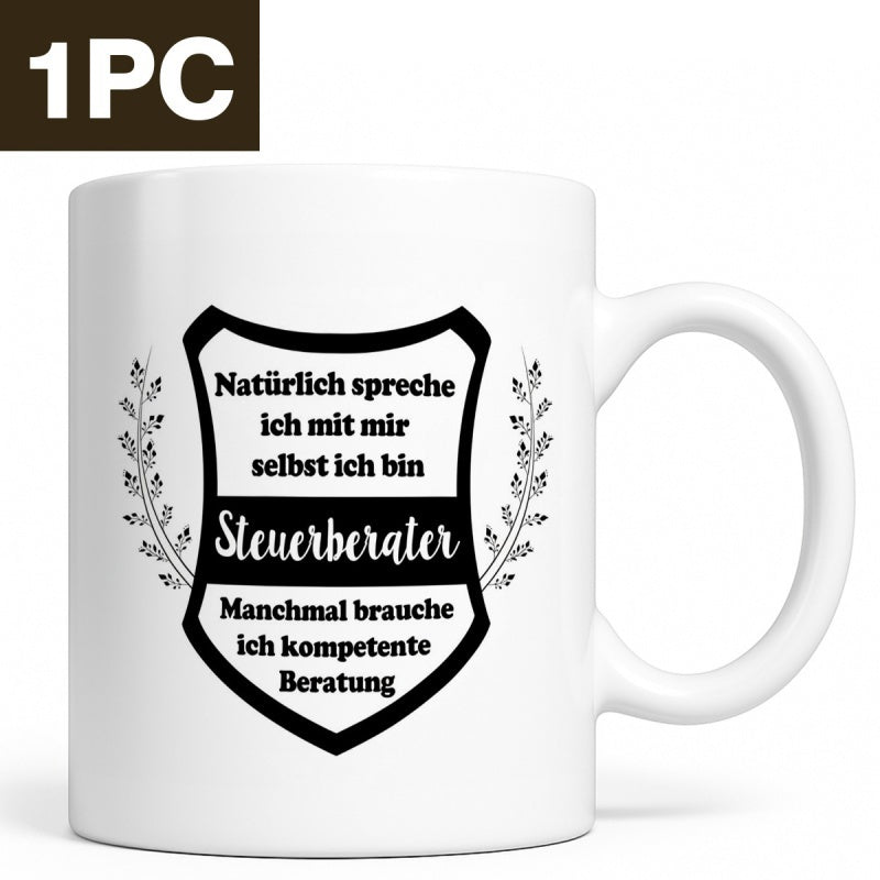 Tailorly White Ceramic 11 oz Mug - Elegant Symmetrical Laurel Wreaths With Decorative Professional Crest Silhouette Shield