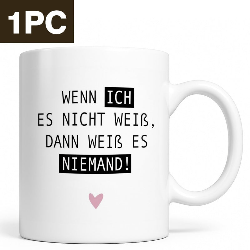 Tailorly White Ceramic 11 oz Mug - Minimalist Small Pink Heart Placed Under Bold Centered Geometric Text Heart