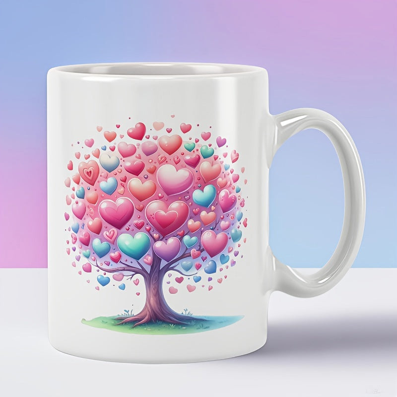 Tailorly White Ceramic 11 oz Mug - Vibrant Colorful Romantic Hearts Blooming Upon A Magical Dreamy Artistic Tree