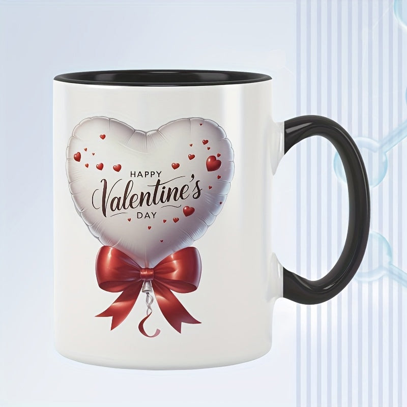 Tailorly Black Accent 11 oz Mug - happy valentines day red bow balloon