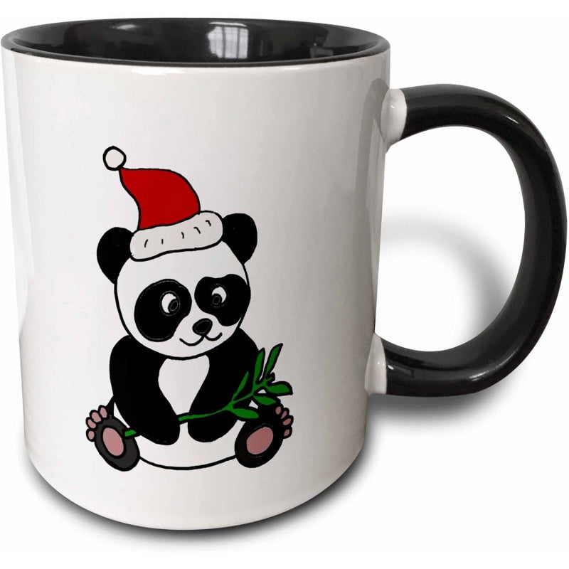 Tailorly Black Accent 11 oz Mug - bear wearing santa hat christmas art