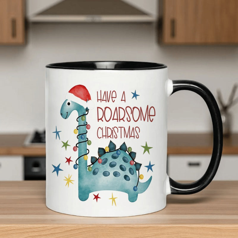Tailorly Black Accent 11 oz Mug - christmas dinosaur