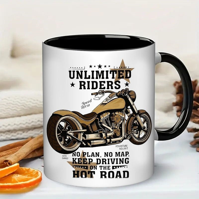 Tailorly Black Accent 11 oz Mug - motorcycle with slogan chopper rocket touring