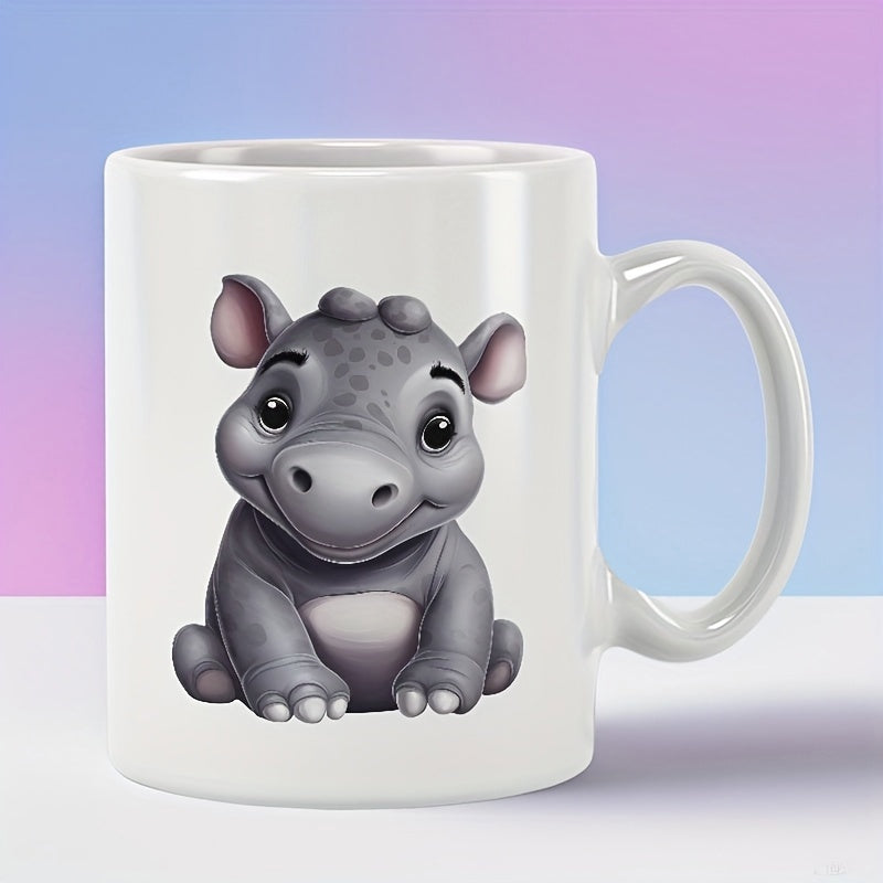 Tailorly White Ceramic 11 oz Mug - Cute Baby Rhino Sitting Peacefully With Big Eyes And Grey Skin Rhinoceros