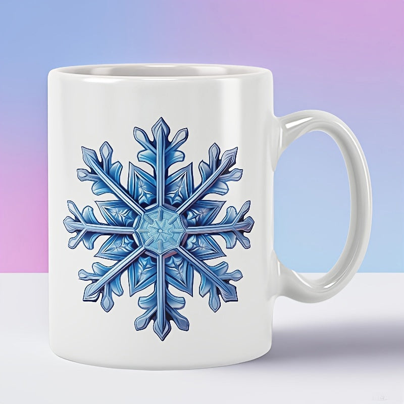 Tailorly White Ceramic 11 oz Mug - Intricate Blue Geometric Crystal Shining Within A Cold Winter Atmosphere Snowflake