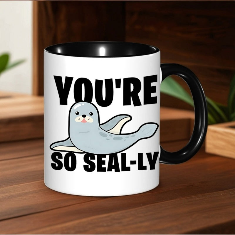 Tailorly Black Accent 11 oz Mug - adorable seal perfect gift for seal enthusiastsfunny seal coffee cupsea lion holiday decorationideal present for