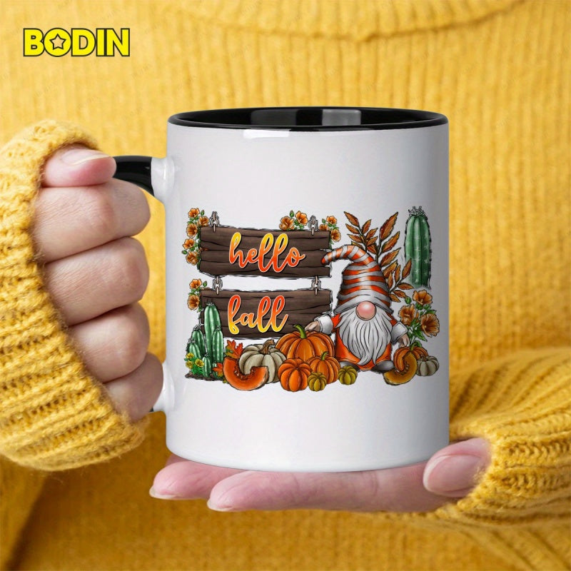 Tailorly Black Accent 11 oz Mug - gnome and pumpkin design