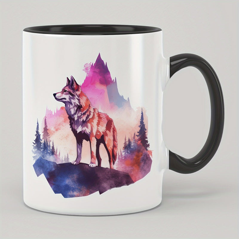 Tailorly Black Accent 11 oz Mug - green wolf graphic