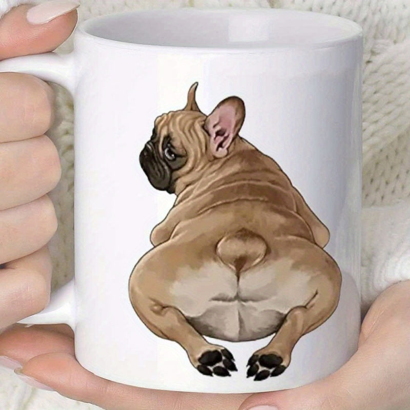 Tailorly White Ceramic 11 oz Mug - Charming Fawn French Bulldog Looking Back Showing Its Cute Round Buttocks Dog