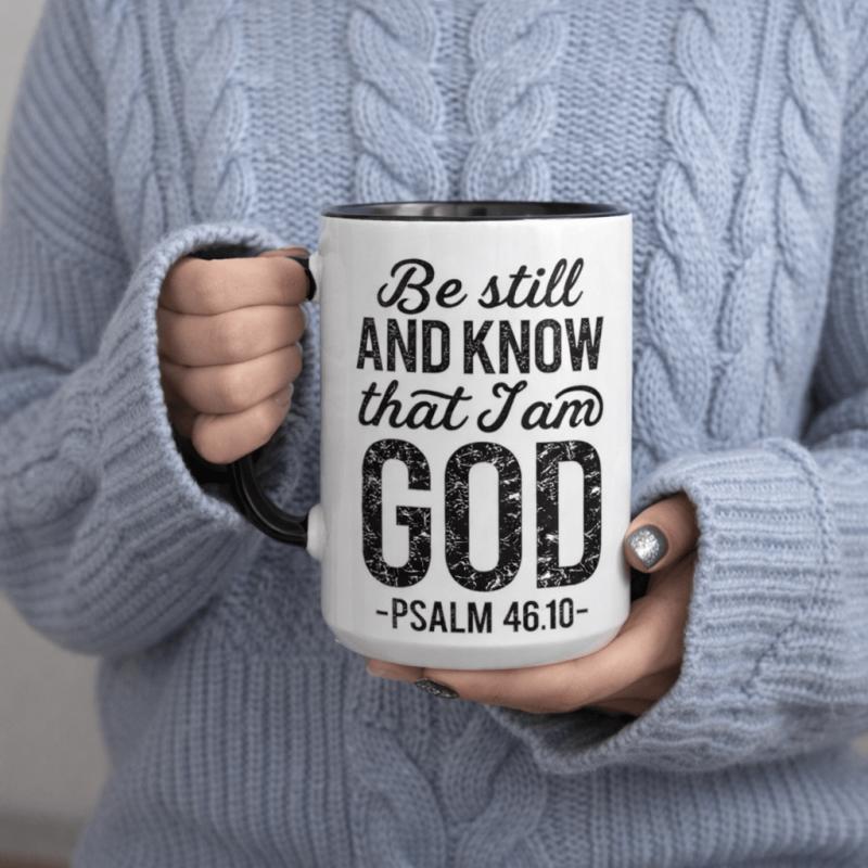 Tailorly Black Accent 11 oz Mug - that i am god psalm 46 10 text