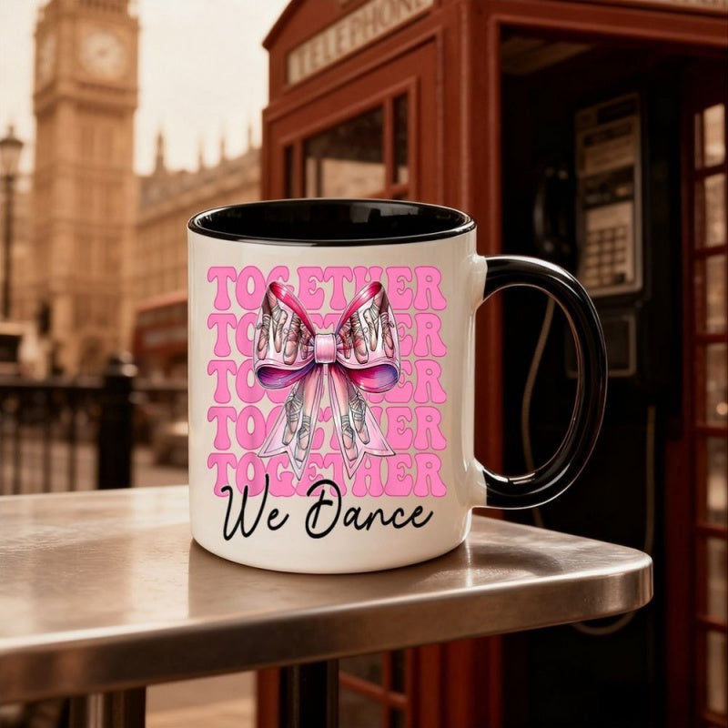 Tailorly Black Accent 11 oz Mug - pink letters pink bow with black outline ballerina pointe