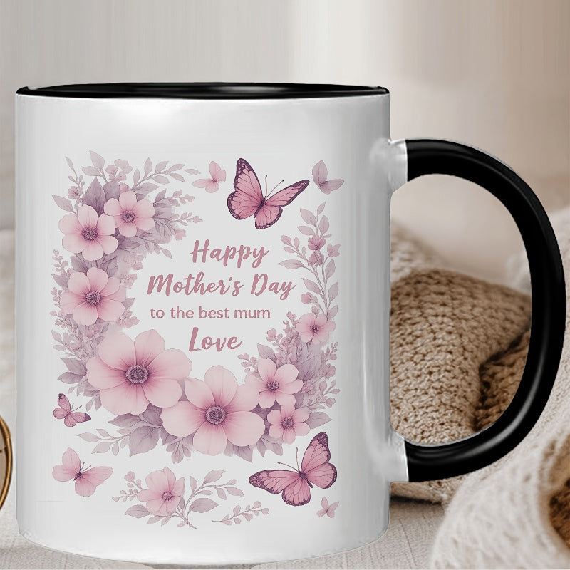 Tailorly Black Accent 11 oz Mug - floral with butterflies happy mothers day