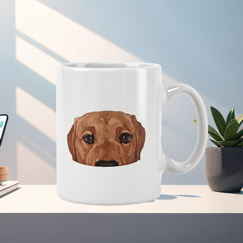 Tailorly White Ceramic 11 oz Mug - Minimalist Brown Labrador Head Facing Front With Expressive Eyes Vector Dog
