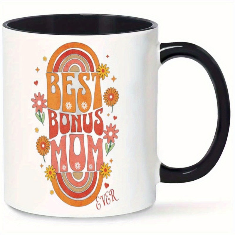 Tailorly Black Accent 11 oz Mug - bonus mom with floral accents