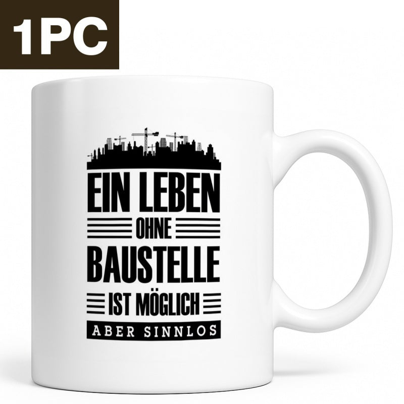 Tailorly White Ceramic 11 oz Mug - Industrial Urban Silhouette With Tall Construction Cranes And Detailed Cityscape Skyline