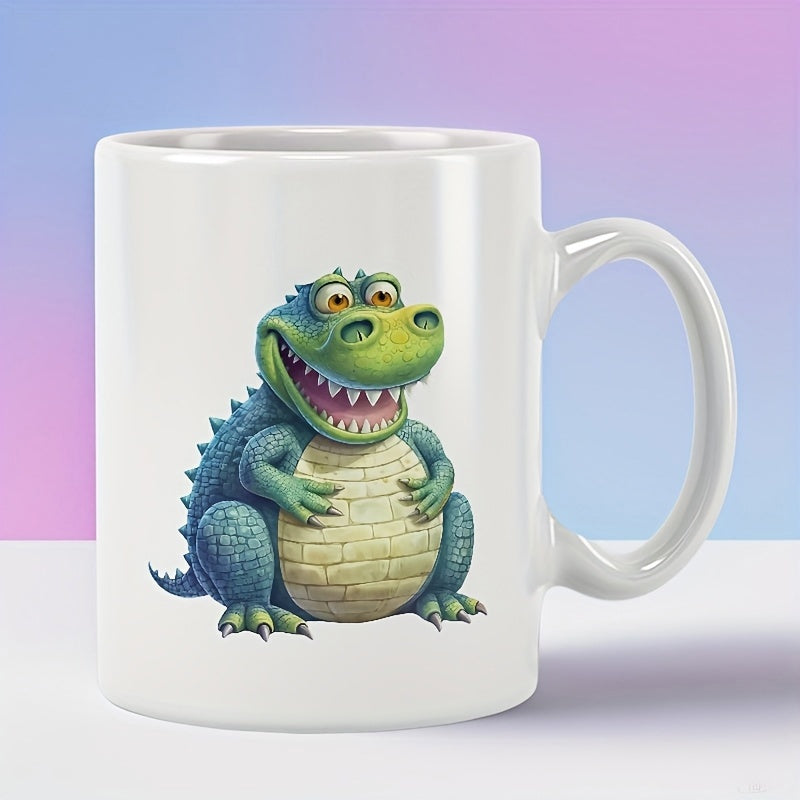 Tailorly White Ceramic 11 oz Mug - Happy Chubby Blue Sitting With A Big Friendly Smile Alligator