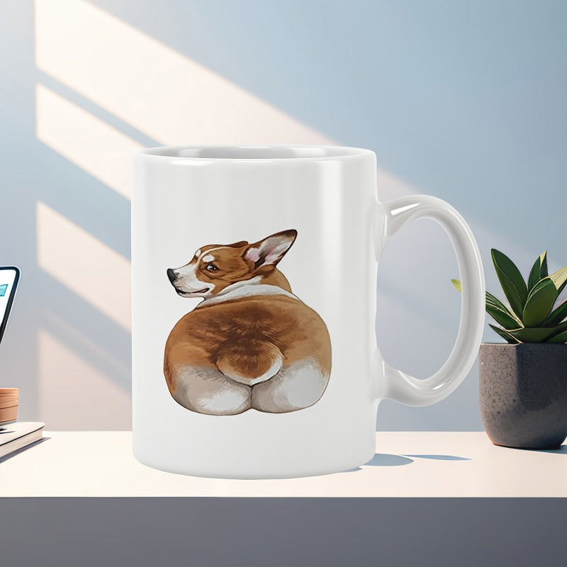 Tailorly White Ceramic 11 oz Mug - Adorable Round Fluffy Pembroke Welsh Corgi Dog Looking Over Shoulder Corgi