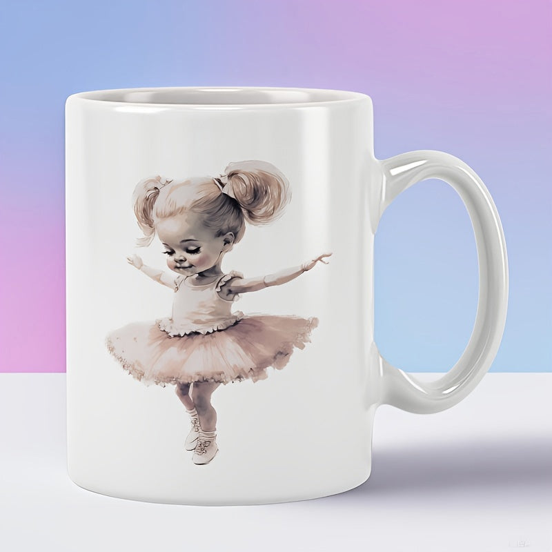 Tailorly White Ceramic 11 oz Mug - Graceful Little Girl With Pink Tutu Dancing In Soft Vintage Style Ballerina