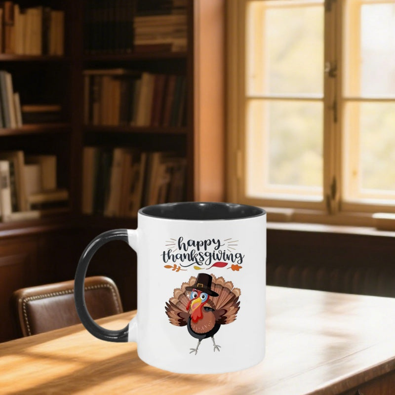 Tailorly Black Accent 11 oz Mug - happy thanksgiving