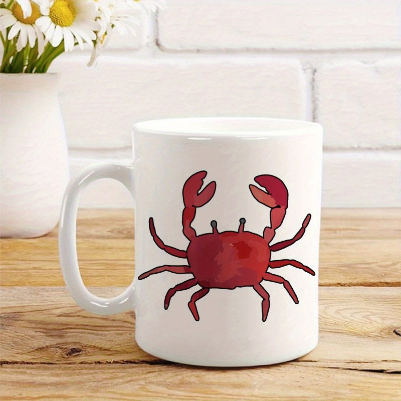 Tailorly White Ceramic 11 oz Mug - Artistic Watercolor Style Red Ocean Crustacean With Large Claws Marine Life Crab