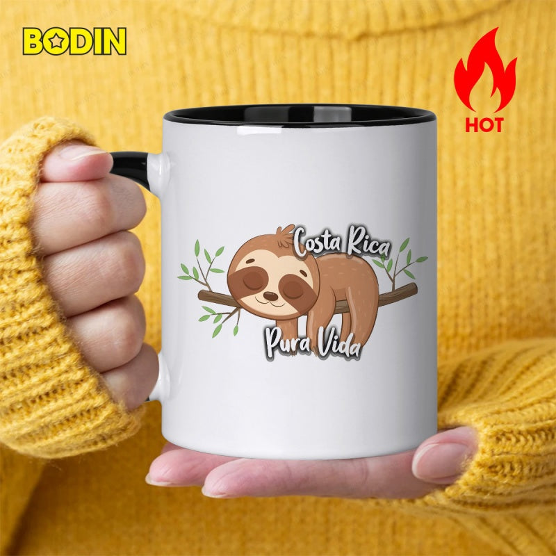 Tailorly Black Accent 11 oz Mug - vida sloth design