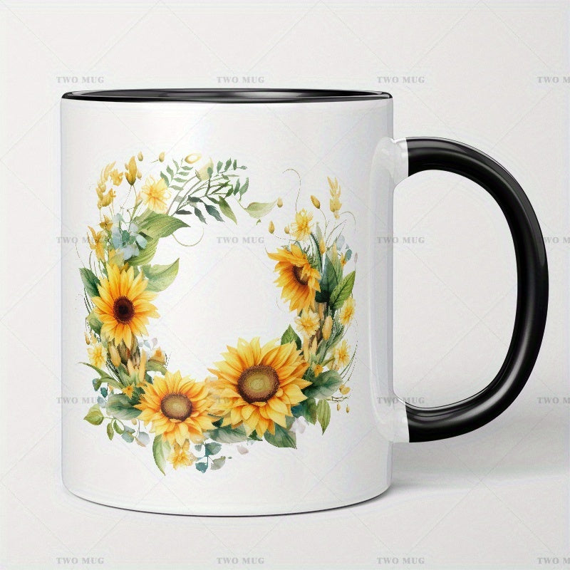 Tailorly Black Accent 11 oz Mug - sunflower wreath