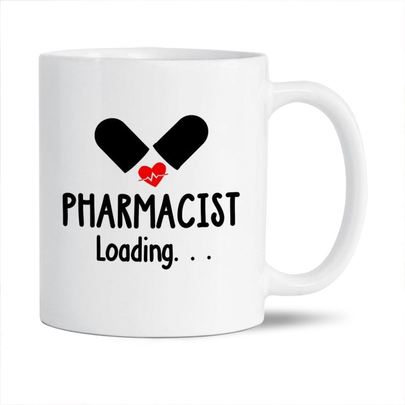 Tailorly White Ceramic 11 oz Mug - Pharmacist Loading Medical Themed Capsules With A Red Heart And Pulse Mug