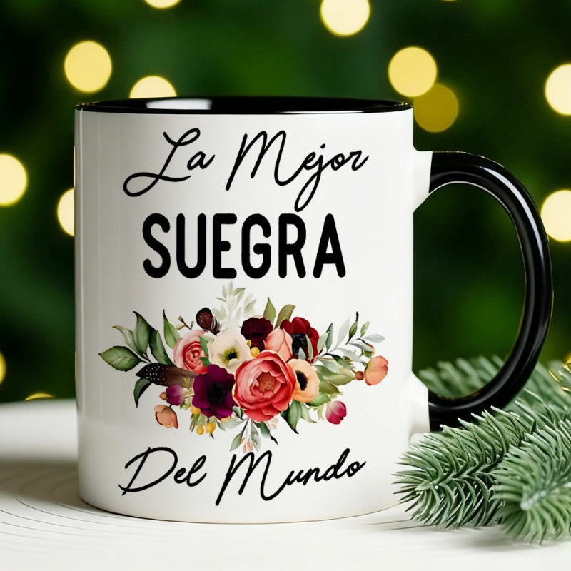 Tailorly Black Accent 11 oz Mug - spanish la mejor suegra best gift text