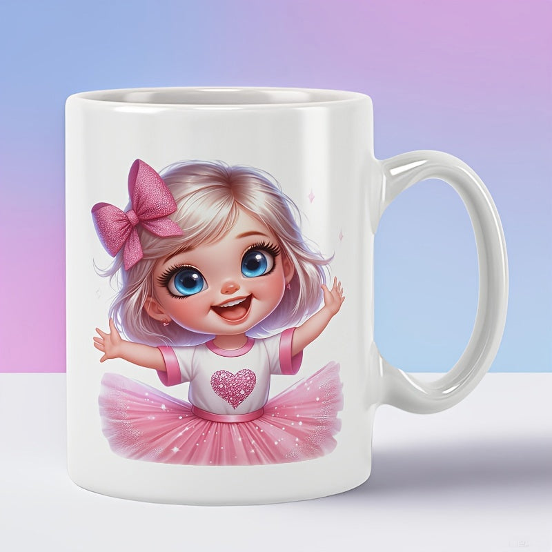 Tailorly White Ceramic 11 oz Mug - Adorable Young Ballerina Wearing A Shimmering Pink Tutu Among Magical Dust Girl