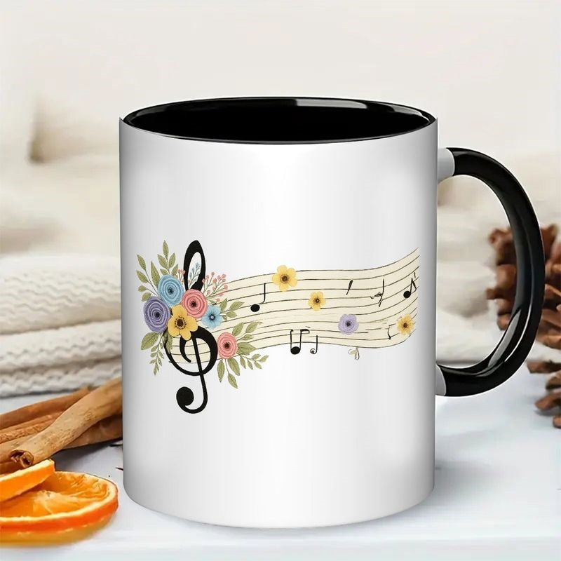 Tailorly Black Accent 11 oz Mug - music floral treble clef musical notes teachers