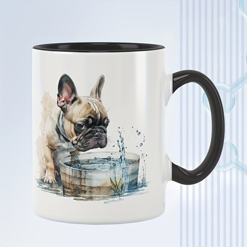 Tailorly Black Accent 11 oz Mug - colorful French bulldog illustration