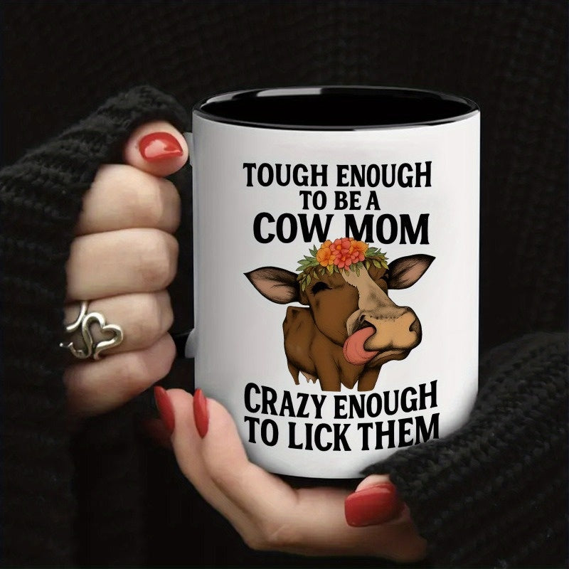 Tailorly Black Accent 11 oz Mug - funny cow cow mom flower