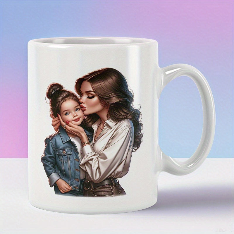 Tailorly White Ceramic 11 oz Mug - Tender Mother Kissing Her Young Daughter In A Loving Embrace Mother