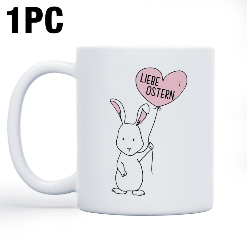 Tailorly White Ceramic 11 oz Mug - Simple Hand Drawn Sketch Of Cute Animal Holding Heart Balloon Rabbit