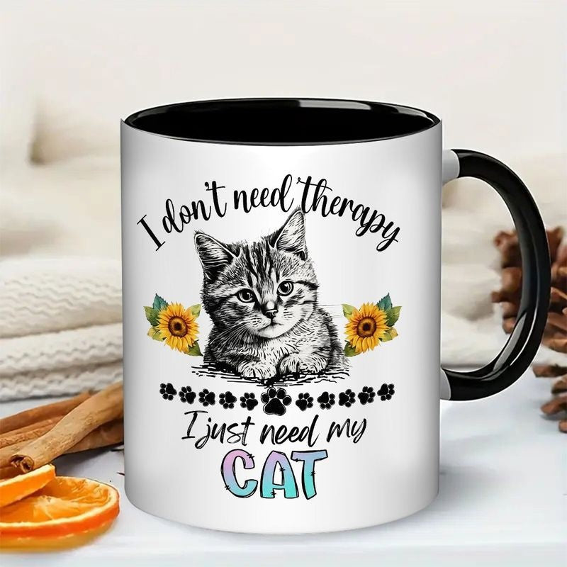 Tailorly Black Accent 11 oz Mug - funny cat lovers with sunflower design