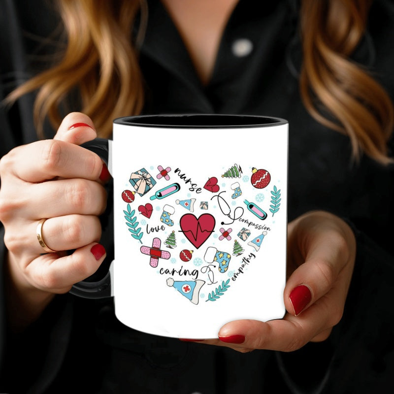 Tailorly Black Accent 11 oz Mug - nurse love heart pattern cartoon christmas