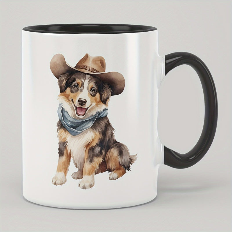 Tailorly Black Accent 11 oz Mug - cute dog in cowboy hat