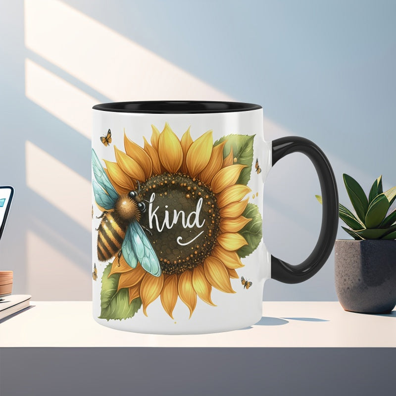 Tailorly Black Accent 11 oz Mug - sunflower bee