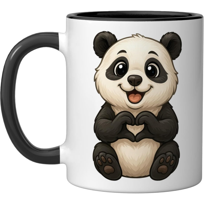 Tailorly Black Accent 11 oz Mug - panda with heart bear with a heart mug black white_f4876e9ebb8b49c486a2b7e788c14915