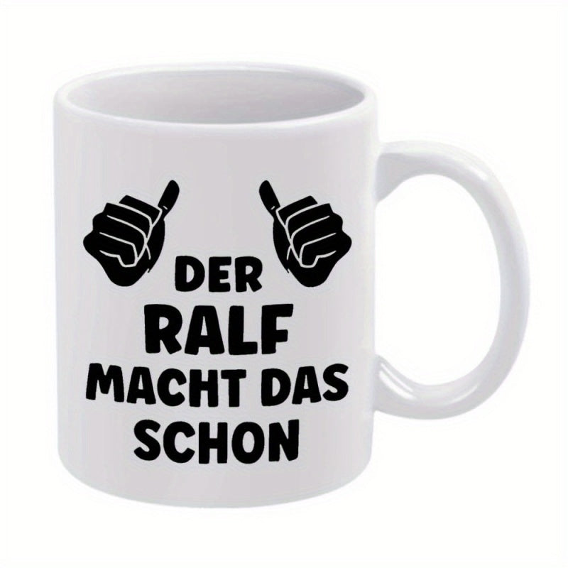Tailorly White Ceramic 11 oz Mug - Minimalist Black Hand Silhouettes Pointing Inward On A Clean