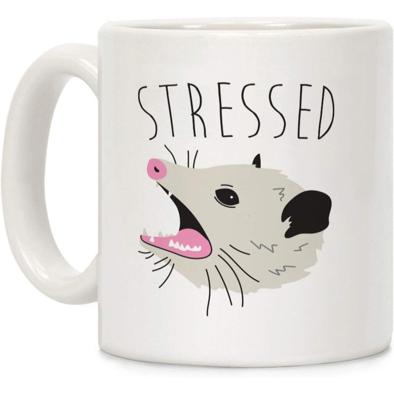 Tailorly White Ceramic 11 oz Mug - Stressed Screaming Cartoon Wild Animal With Open Mouth And Pink Nose Opossum