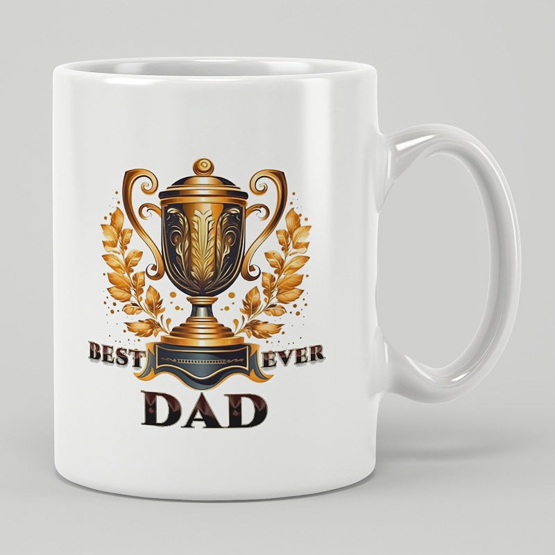 Tailorly White Ceramic 11 oz Mug - Best Ever Dad Ornate Golden Achievement Cup Framed By Elegant Laurel Wreaths And Leaves Trophy