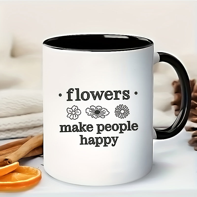 Tailorly Black Accent 11 oz Mug - floral quote with flowers