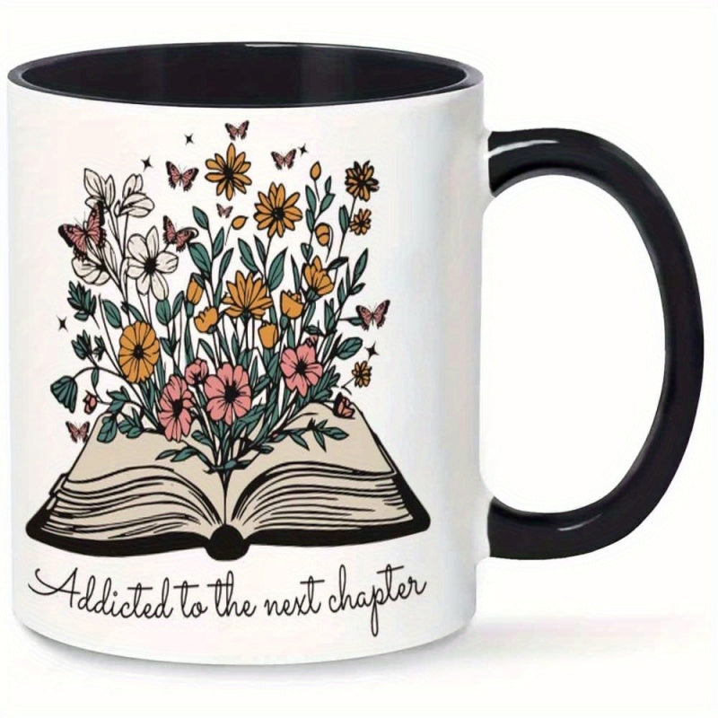 Tailorly Black Accent 11 oz Mug - the next chapter book lovers floral