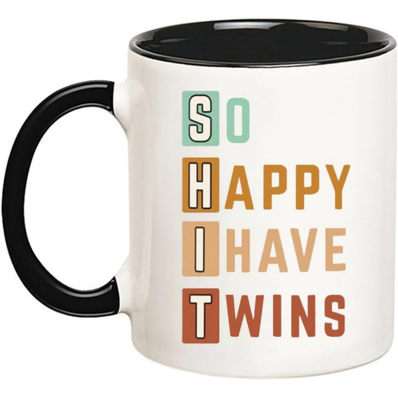 Tailorly Black Accent 11 oz Mug - twins announcement text colorful letters