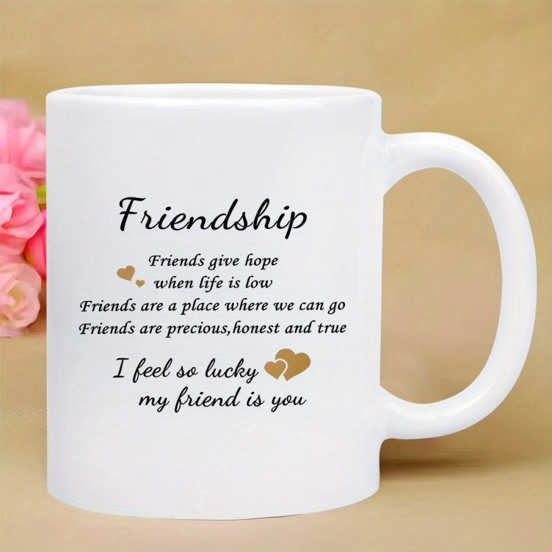 Tailorly White Ceramic 11 oz Mug - Friendship I Feel So Lucky My Friend Is You Elegant Featuring Minimalist Golden Hearts Mug