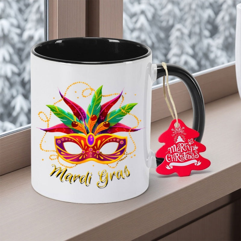 Tailorly Black Accent 11 oz Mug - mask beads design