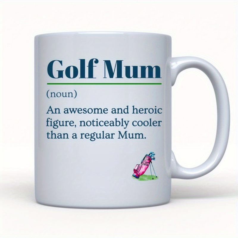 Tailorly White Ceramic 11 oz Mug - Golf Mum Small Pink Golf Bag Sitting On A Patch Of Green Grass Bag